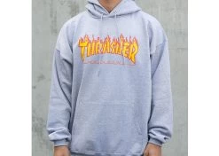 Thrasher Flame Logo Hoodie Grey