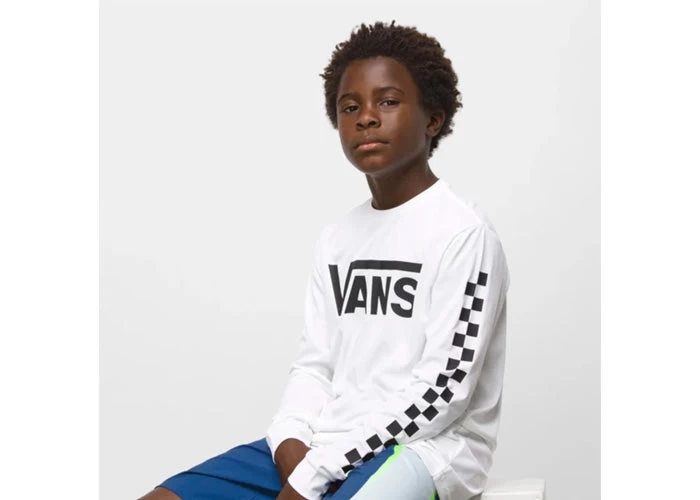 Vans Classic Checker Kid's Long Sleeve Tee White/Black - Image 3